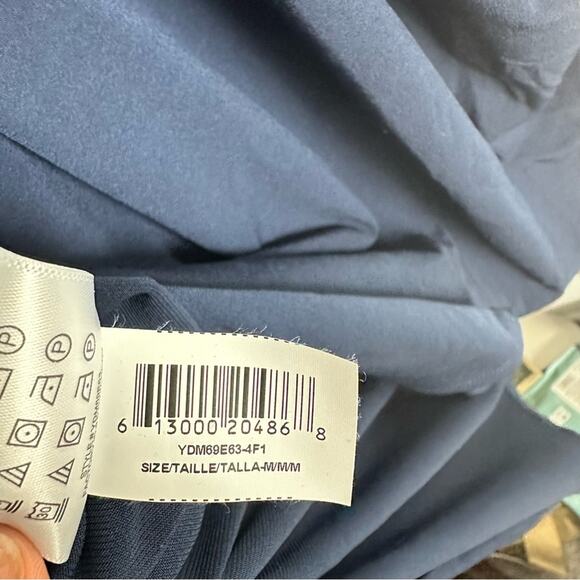 BCBGeneration Dress Draped Navy Blue Pleated Midi Spaghetti Straps Pockets Med - Picture 10 of 15